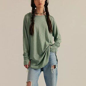 We The Free Aden Slouchy Oversized Slub Cotton Long Sleeve Tee